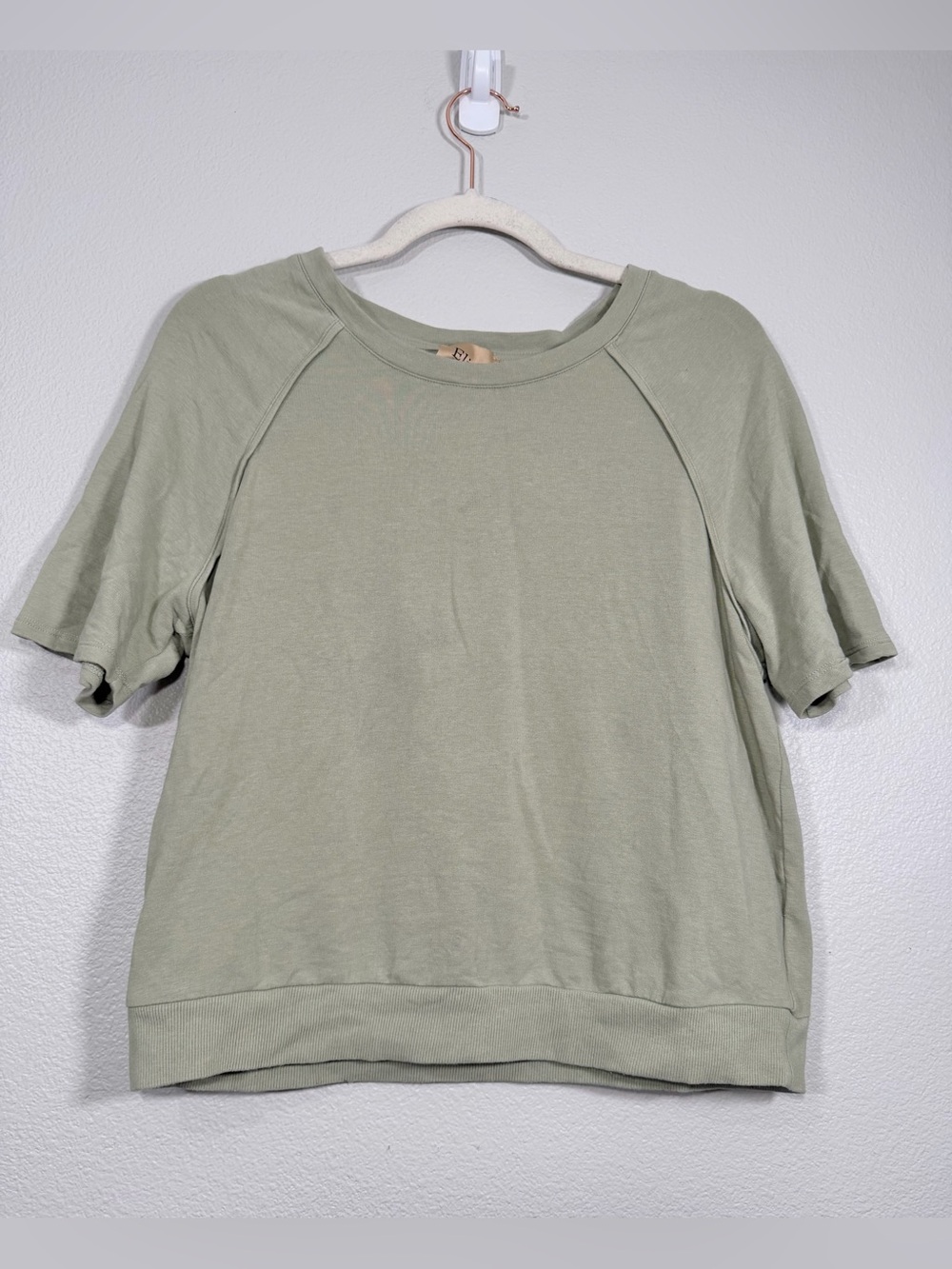 Elie Tahari Shirt Sage Green Short Sleeve Sweatshirt Tee Crewneck Women Small